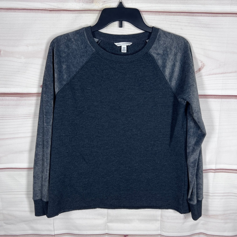 American Eagle Sweatshirt Top Womens XS Gray Raglan Long Sleeve Crewneck Casual